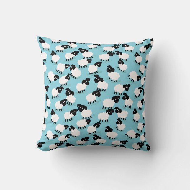 Fluffy Sheep on Baby Blue Cushion (Front)