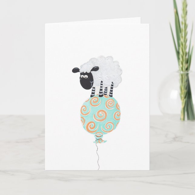 fluffy sheep on swirly balloon card (Front)