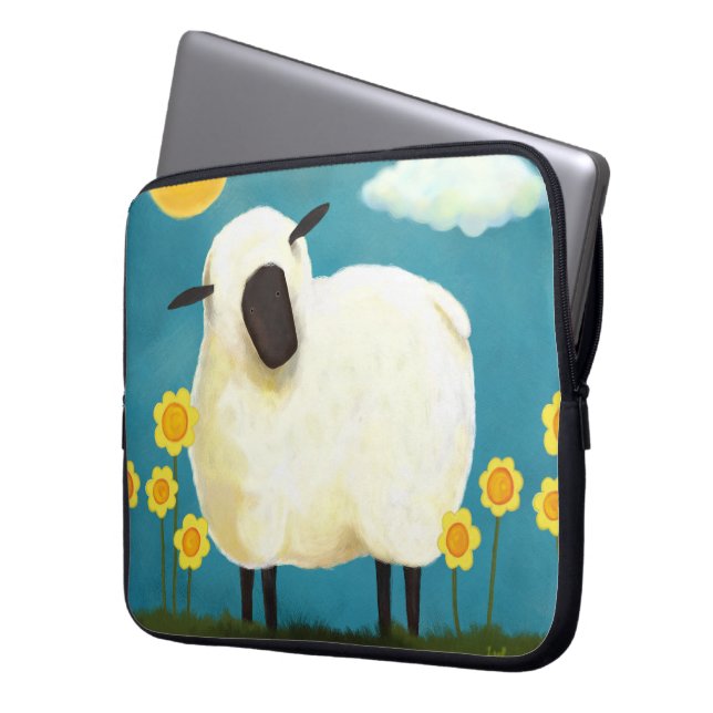 Fluffy Sheep & Yellow Flowers Laptop Sleeve (Front Left)