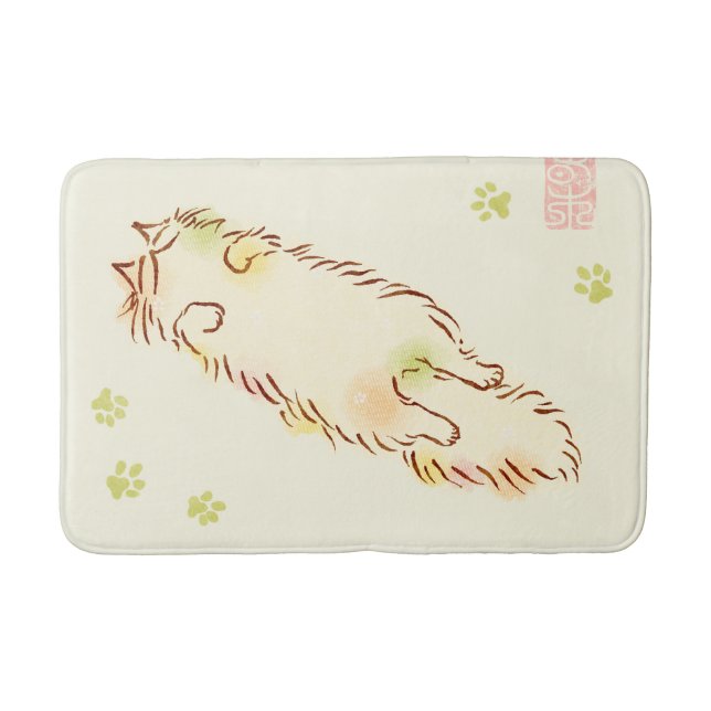 Fluffy Sleepy Cat Bath Mat (Front)