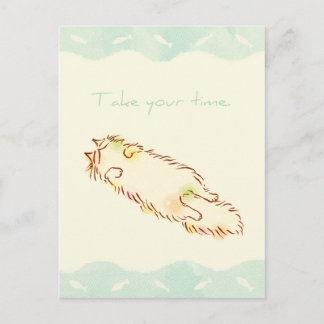 Fluffy Sleepy Cat Take your time Postcard