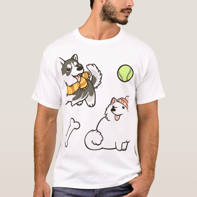 Fluffy Spitz Dogs T-Shirt (Front)