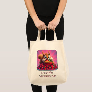 Fluffy Squirrel “Crazy for Strawberries”, funny Tote Bag