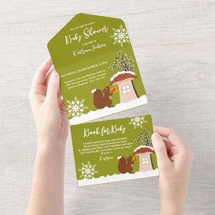 Fluffy Squirrel Gift Winter Baby Shower All In One Invitation