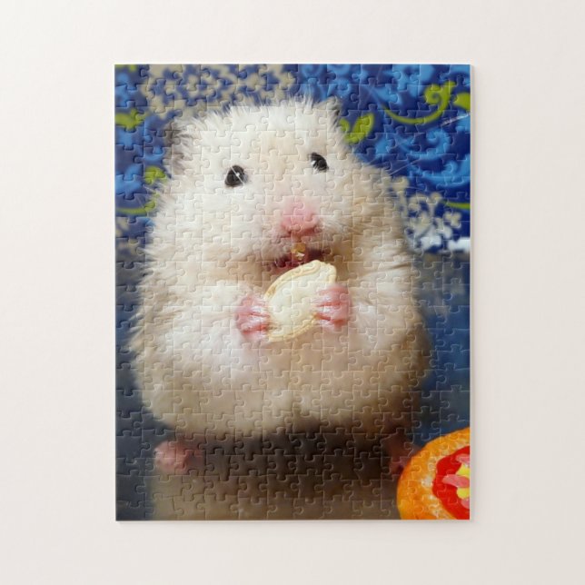 Fluffy syrian hamster Kokolinka eating a seed Jigsaw Puzzle (Vertical)
