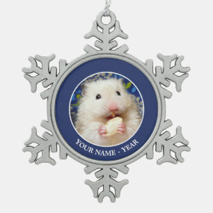 Fluffy Syrian Hamster Kokolinka Snowflake Pewter Christmas Ornament