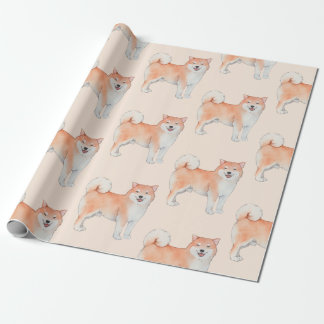 Fluffy Tail Kawaii Water Colour Shiba Inu Doggo Wrapping Paper