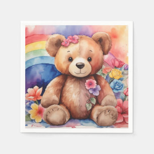 Fluffy Teddy Bear with Rainbow Napkin