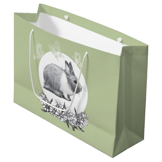 Fluffy the rabbit. Pencil drawing Large Gift Bag (Front Angled)
