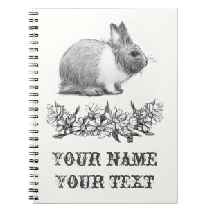 Fluffy the rabbit. Pencil drawing Monochrome Black Notebook