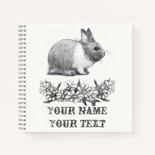 Fluffy the rabbit. Pencil drawing Monochrome Black Notebook (Front)