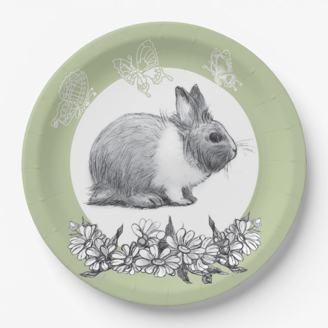 Fluffy the rabbit. Pencil drawing. Paper Plate (Front)