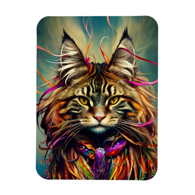 Fluffy Tiger Maine Coon in Ribbons  Magnet (Vertical)
