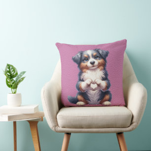 FLUFFY TRI-COLORED AUSTRALIAN SHEPHERD PUPPY CUSHION