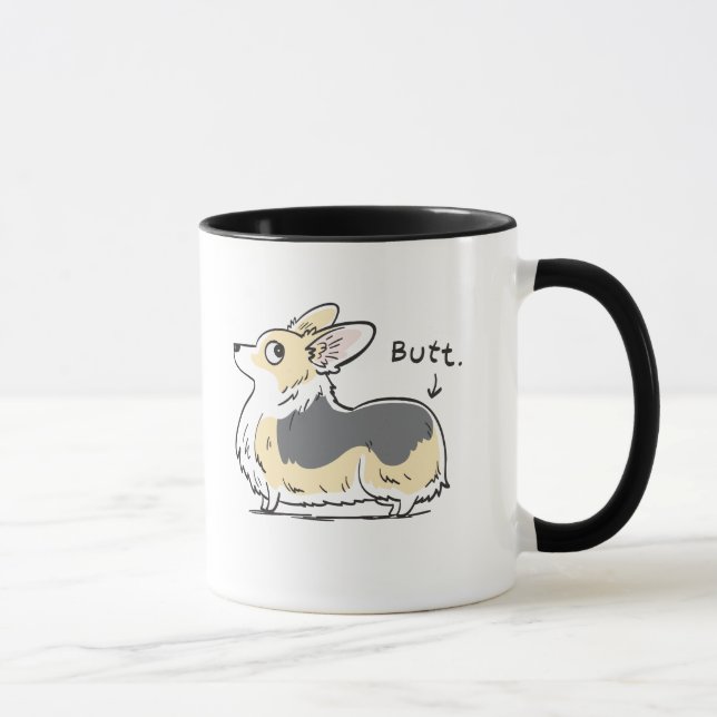 Fluffy Tri-Colour Pembroke Corgi Butt Mug (Right)