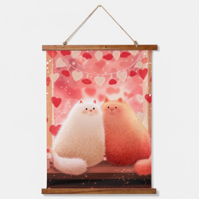 Fluffy Valentine's Cats Hanging Tapestry (Front)