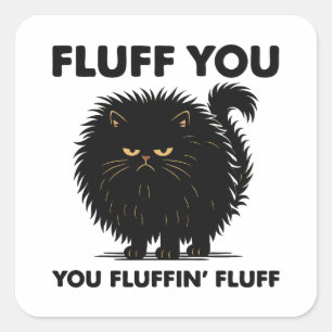 Fluffy Voluminous Cat Life Kitty Style Square Sticker