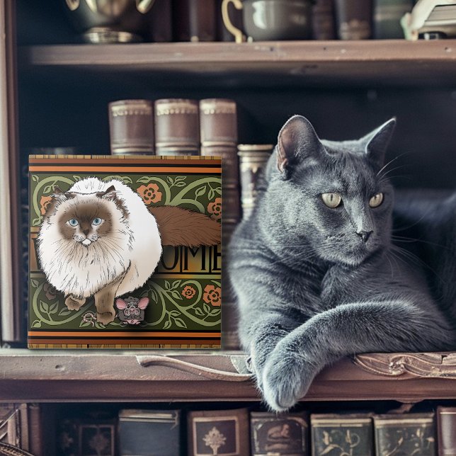 Fluffy Welcome Siamese Cat Mouse Vintage Ceramic Tile (Creator Uploaded)