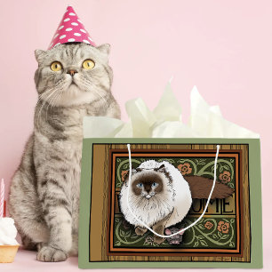 Fluffy Welcome Siamese Cat Mouse Vintage Large Gift Bag
