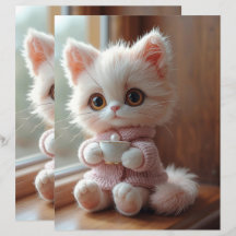 Fluffy White and Light Pink Cat Scrapbook Paper