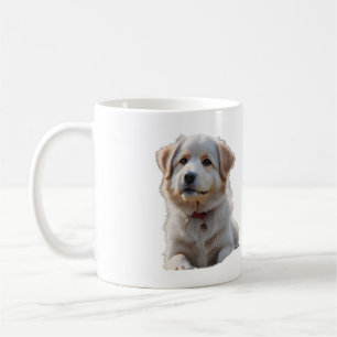 Fluffy White and Tan Puppy Portrait Coffee Mug