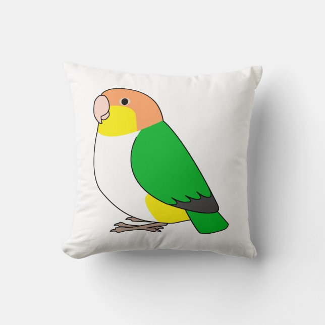 Fluffy white-bellied caique parrot cartoon drawing cushion (Front)