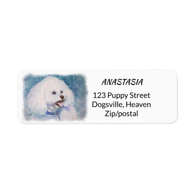 FLUFFY WHITE BICHON FRISE RETURN ADDRESS LABEL (Front)
