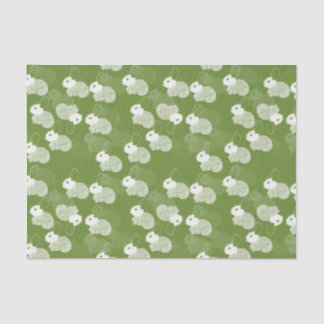 Fluffy White Bunnies on Green  Tissue Paper