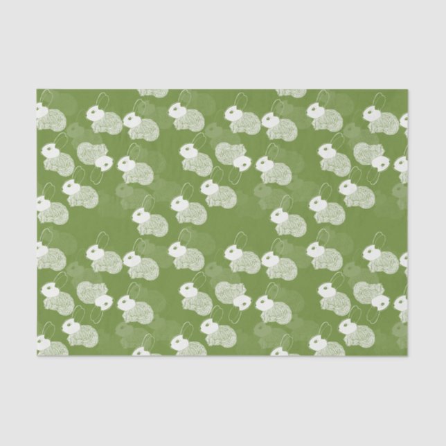 Fluffy White Bunnies on Green  Tissue Paper (Front)