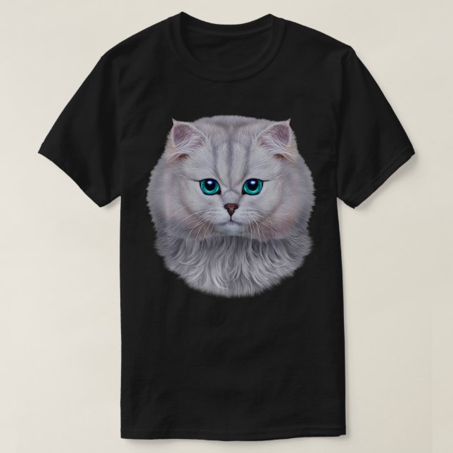 Fluffy White Cat Face  T-Shirt (Design Front)