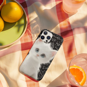 Fluffy White Cat & Math Formulas Blackboard Case-M iPhone 16 Case