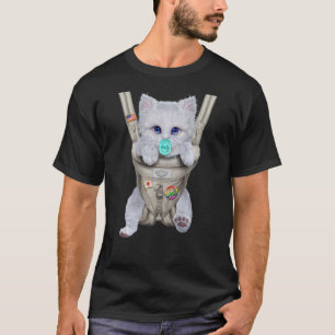Fluffy White Cat with Pacifier in Baby Carrier T-Shirt