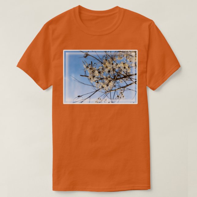 Fluffy White Clematis in Winter with Blue Sky T-Shirt (Design Front)