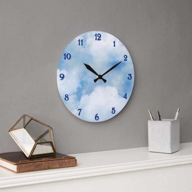 Fluffy White Clouds Large Clock (Office)