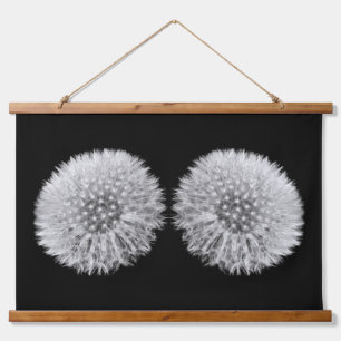 Fluffy White Dandelion Twins Black And White Hanging Tapestry