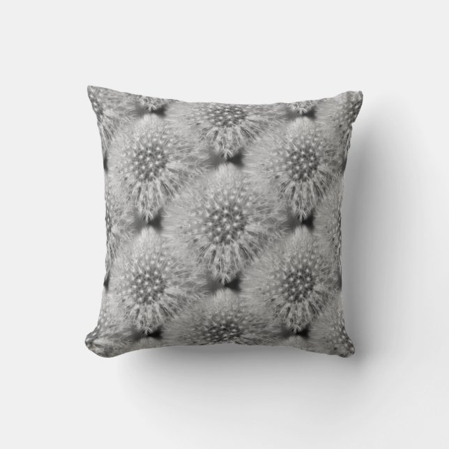 Fluffy White Dandelions Nature Pattern Cushion (Front)