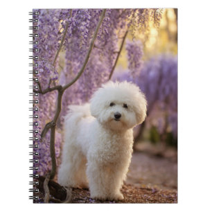 Fluffy White Dog in Wisteria Spiral Notebook