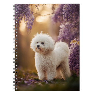 Fluffy White Dog Under Wisteria Spiral Notebook