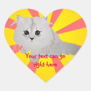 Fluffy White Kitten Heart Stickers