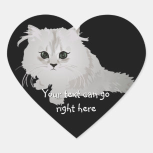 Fluffy White Kitten Heart Stickers