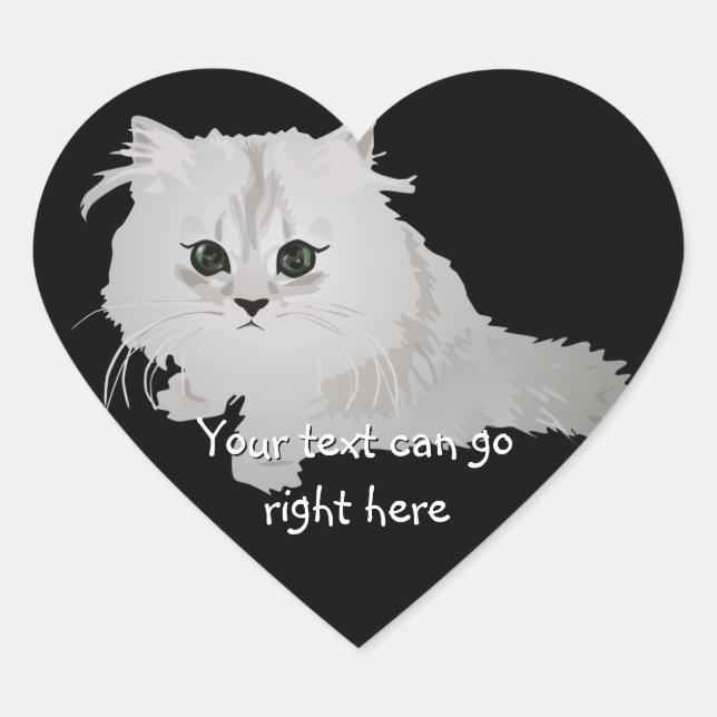 Fluffy White Kitten Heart Stickers (Front)