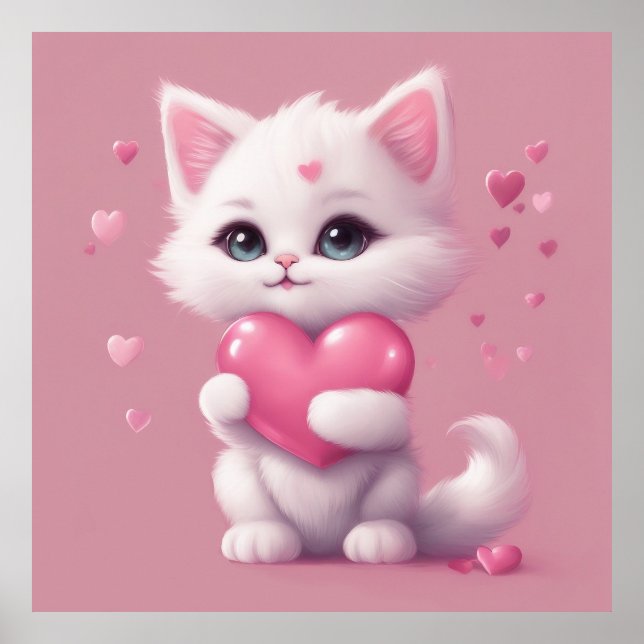 Fluffy White Love Kitten Poster (Front)