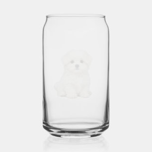 Fluffy White Maltese Puppy Portrait Cute Dog Lover Can Glass