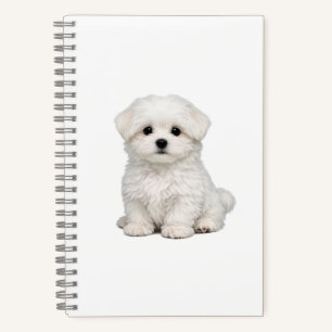 Fluffy White Maltese Puppy Portrait Cute Dog Lover Notebook