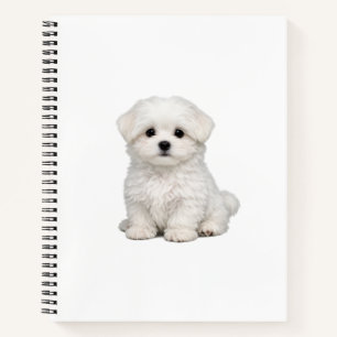 Fluffy White Maltese Puppy Portrait Cute Dog Lover Notebook