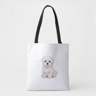 Fluffy White Maltese Puppy Portrait Cute Dog Lover Tote Bag