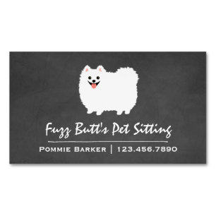 Fluffy White Pomeranian Magnetic Business Card