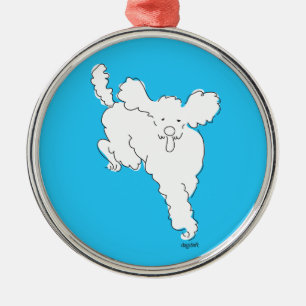 Fluffy White Poodle Metal Ornament