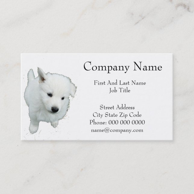 Fluffy White Puppy Photograph Business Card (Front)