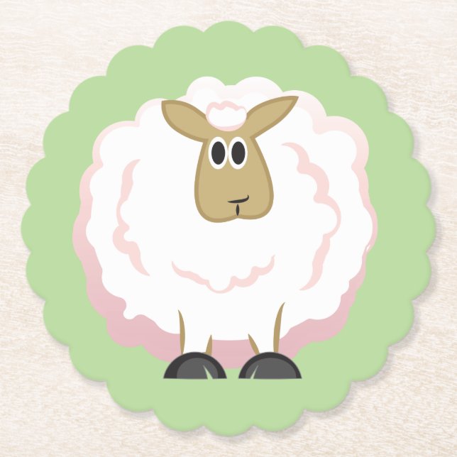 Fluffy White Sheep Paper Coaster (Front)